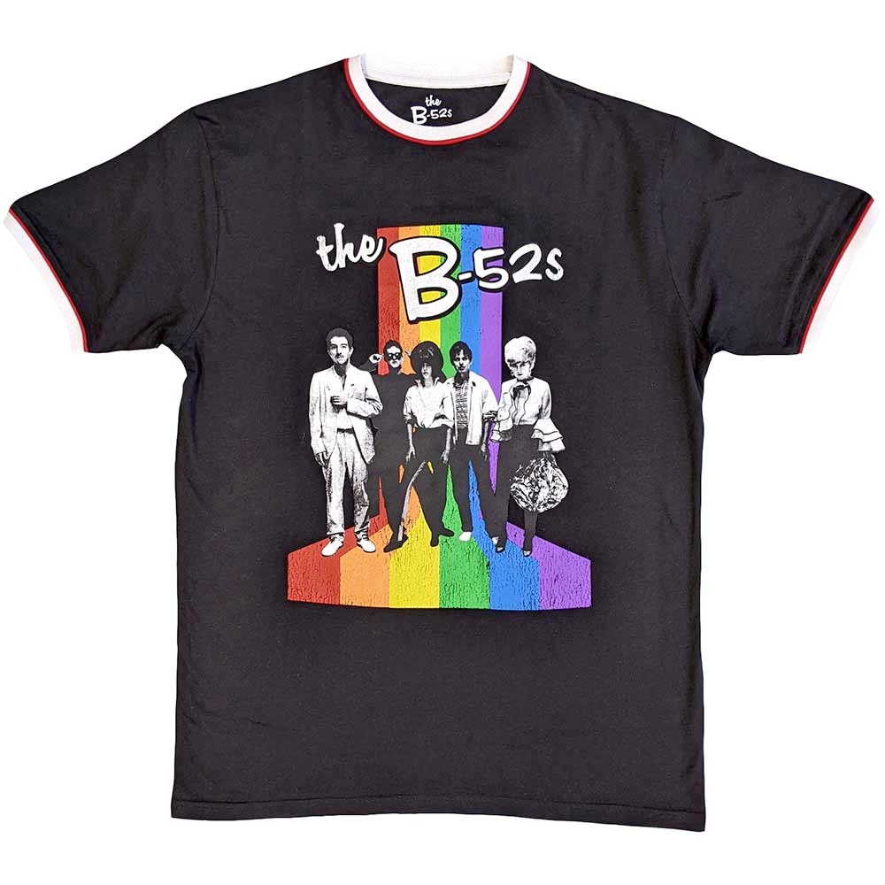 The B52's - Rainbow Stripes Ringer Heren Tshirt - Zwart